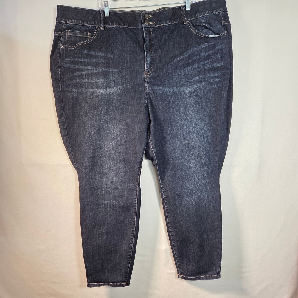 Lane Bryant High Rise Skinny Jeans Tighter Tummy‎ Technology Dark Wash 28 Short